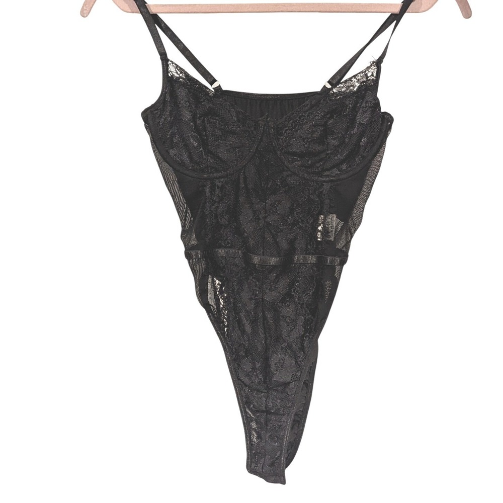 Unbranded Lace Bodysuit Sm Black Underwire Mesh High Cut Coquette Goth Aesthetic